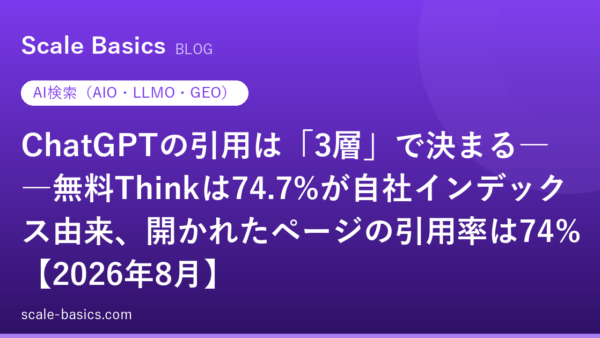 ChatGPTの引用は「3層」で決まる――無料Thinkは74.7%が自社インデックス由来、開かれたページの引用率は74%【2026年8月】