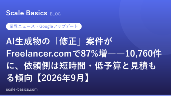 AI生成物の「修正」案件がFreelancer.comで87%増――10,760件に、依頼側は短時間・低予算と見積もる傾向【2026年9月】