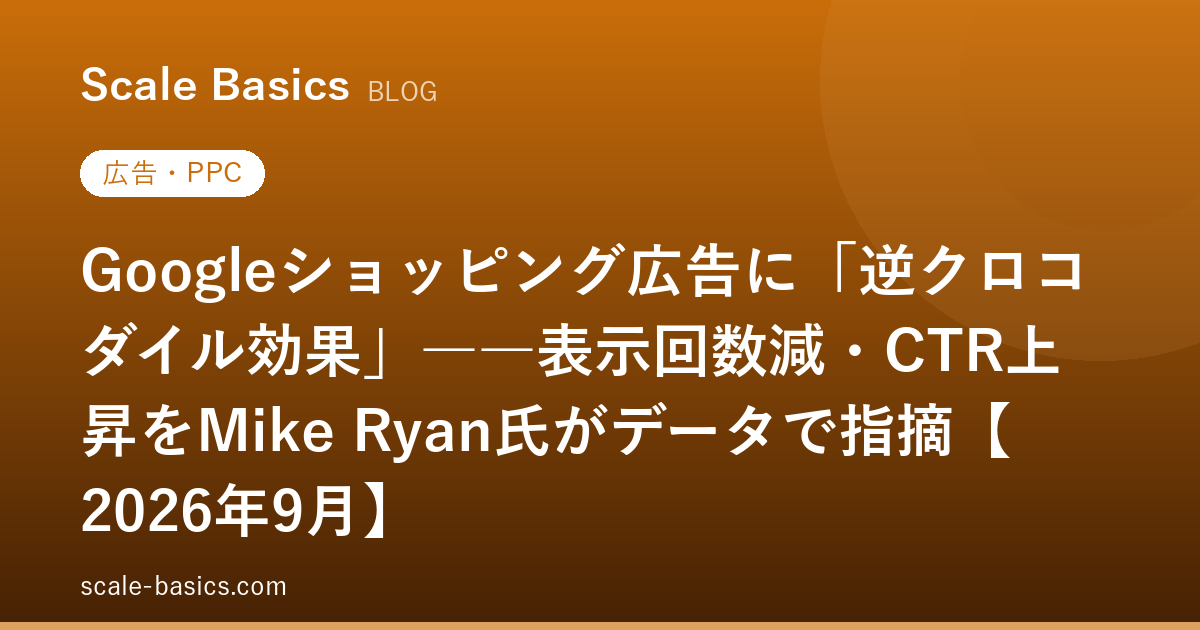 Googleショッピング広告に「逆クロコダイル効果」――表示回数減・CTR上昇をMike Ryan氏がデータで指摘【2026年9月】